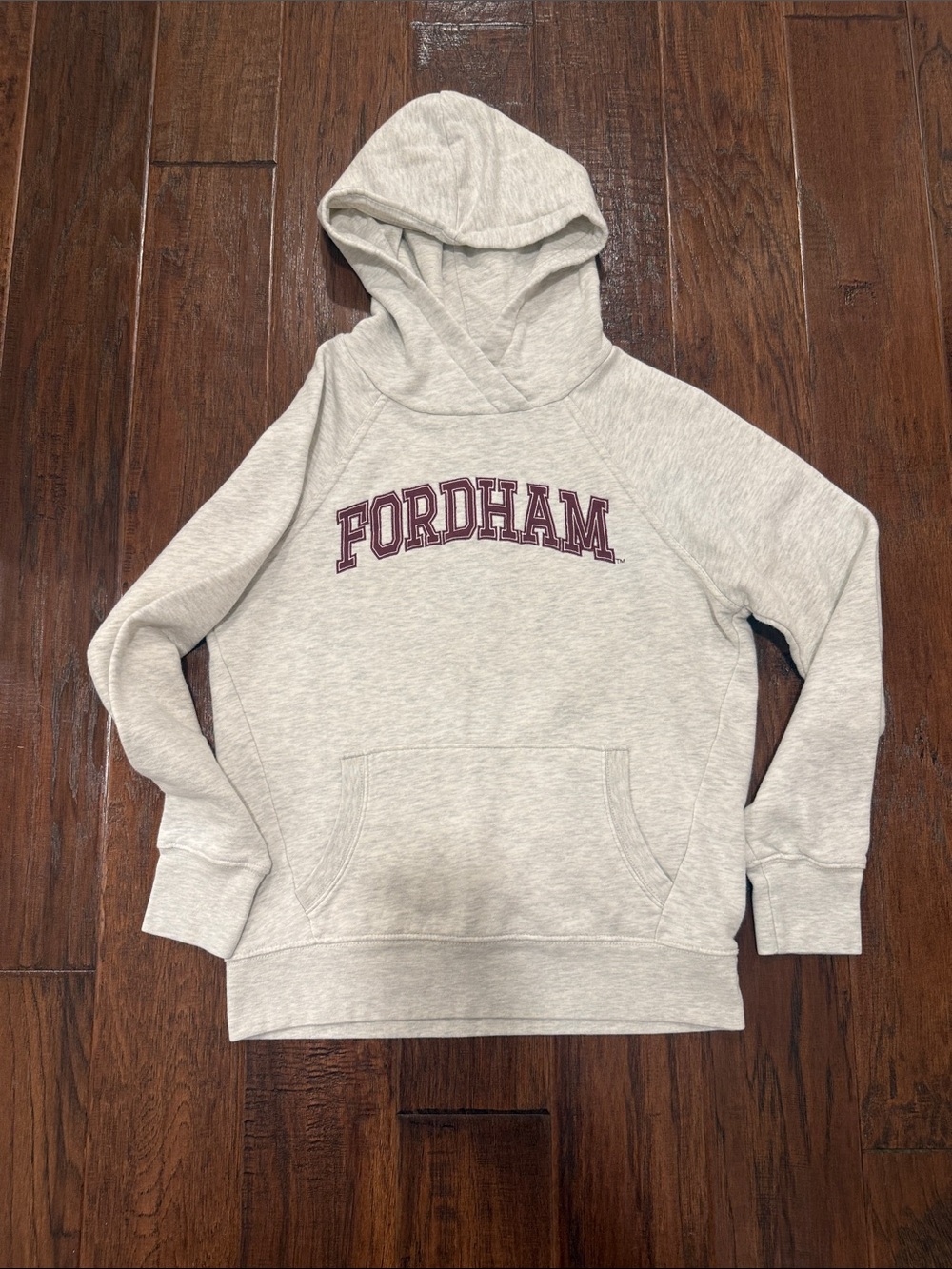 League Fordham Rams Light Gray Hoodie with Maroon Lettering